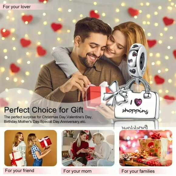 Shopping Bag Charm With Bow & Heart Accents (SKU # 3052) - Picture 5 of 6